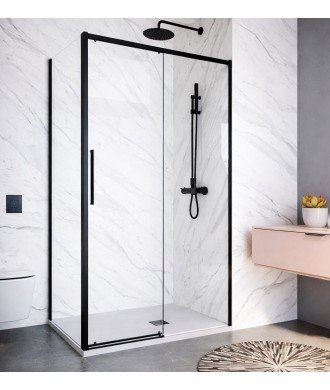 Mampara de ducha rectangular corredera en negro Salma | Profiltek