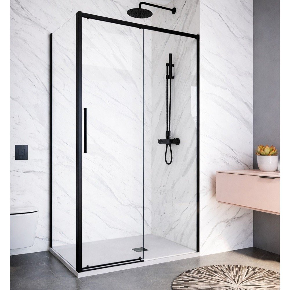 Mampara de ducha rectangular corredera en negro Salma | Profiltek