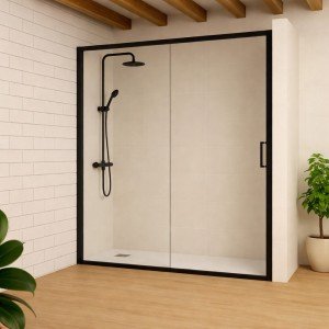 Mampara negra de ducha fijo...