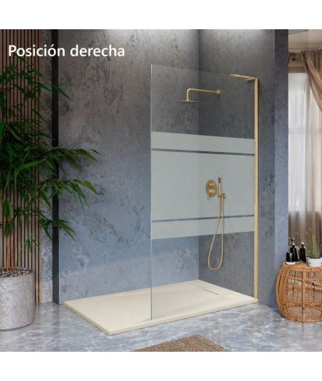 Mampara de ducha fija oro cepillado con escuadra Fresh