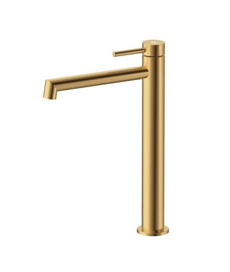 Grifo de caño alto acero inox y acabado en oro cepillado Persio IO