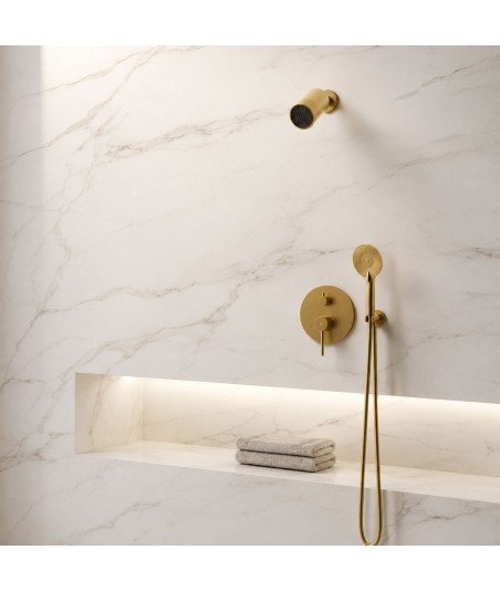 Ducha empotrada pared oro cepillado rociador minimal Sirio IO