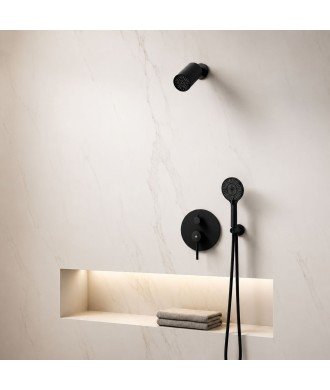 Ducha empotrada pared negra rociador minimal Sirio IO