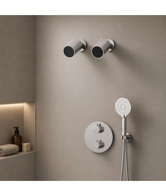 Ducha termostática empotrada pared lluvia y cascada Round IO
