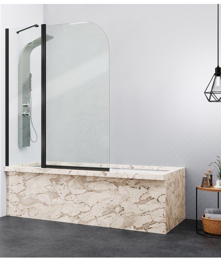 Mampara de bañera fijo más puerta abatible ✔ En negro mate oferta