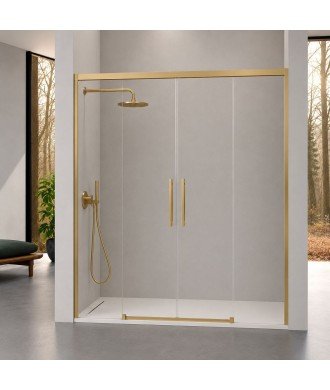 Mampara de ducha 2 fijos más 2 puertas correderas oro cepillado Urban