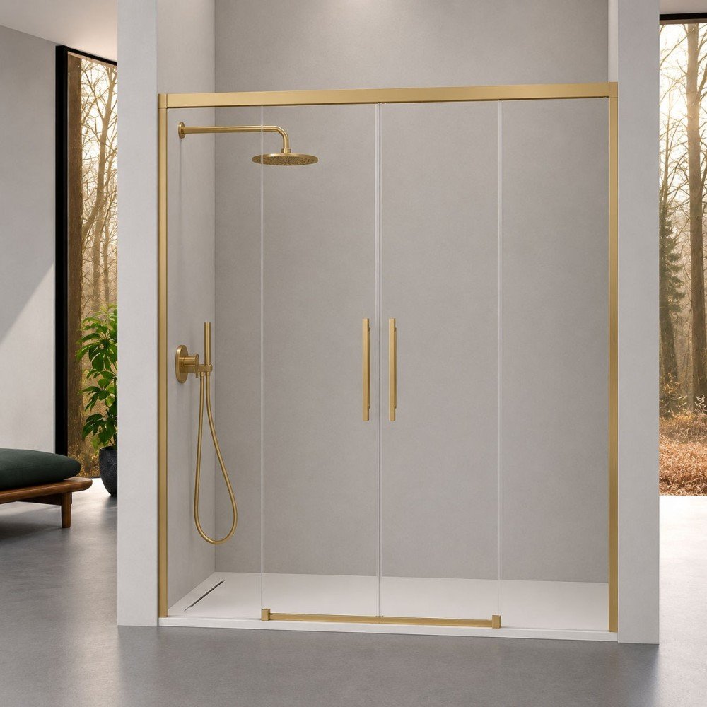 Mampara de ducha 2 fijos más 2 puertas correderas oro cepillado Urban
