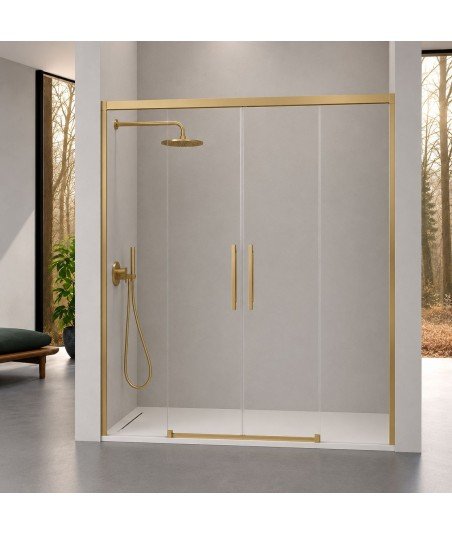 Mampara de ducha 2 fijos más 2 puertas correderas oro cepillado Urban