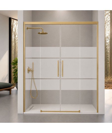 Mampara de ducha 2 fijos más 2 puertas correderas oro cepillado Urban
