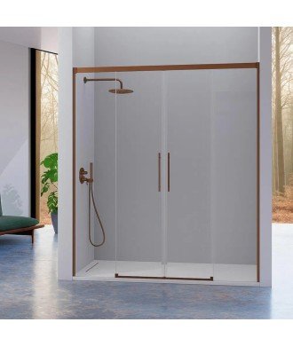 Mampara de ducha 2 fijos más 2 puertas correderas bronce Urban