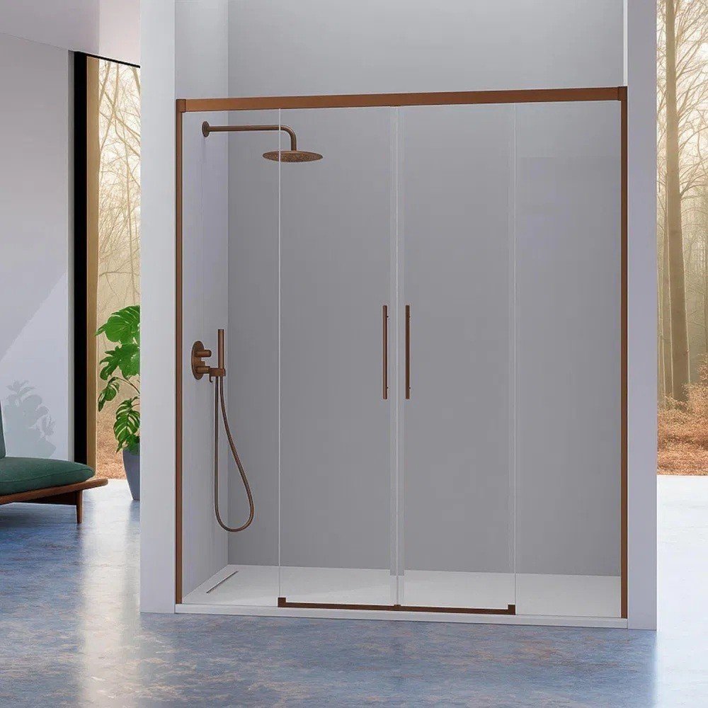 Mampara de ducha 2 fijos más 2 puertas correderas bronce Urban