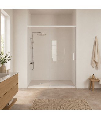 Mampara de ducha blanco mate fijo más puerta corredera Treban