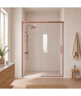 Mampara de ducha oro rosa fijo más puerta corredera Treban