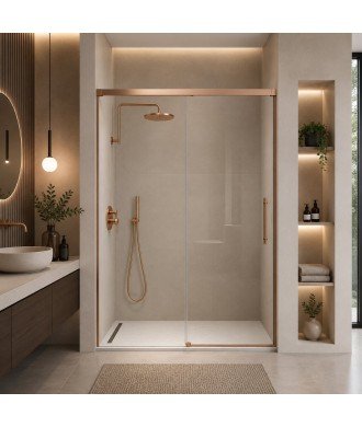 Mampara de ducha fijo más puerta corredera en bronce Urban