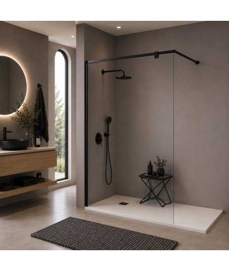 Mampara de negra baño fija fresh Salomón | Barra 90 grados