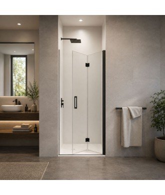 Mampara de ducha negra frontal plegable 2 hojas Glass