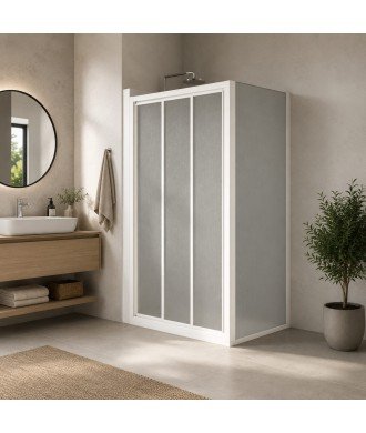 Mampara de ducha acrílica rectangular blanca 3 hojas correderas Demi