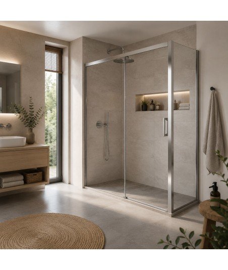 Mampara de ducha rectangular dos fijos más una corredera New