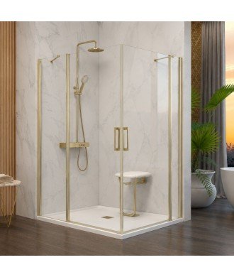 Mampara angular oro cepillado 2 fijos y 2 puertas abatibles Nardi
