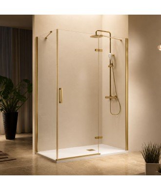 Mampara de ducha oro cepillado rectangular 2 fijos y puerta abatible Nardi