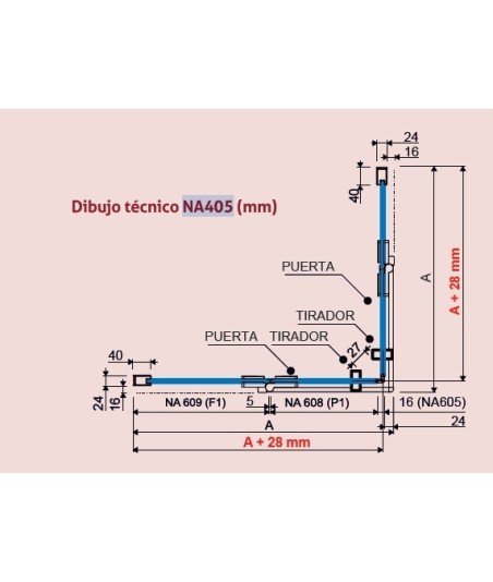 Mampara vértice 2 fijos y 2 puertas abatibles con bisagras - NA405