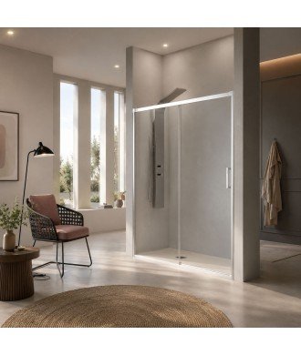 Mampara de ducha blanca con fijo y corredera Glasé
