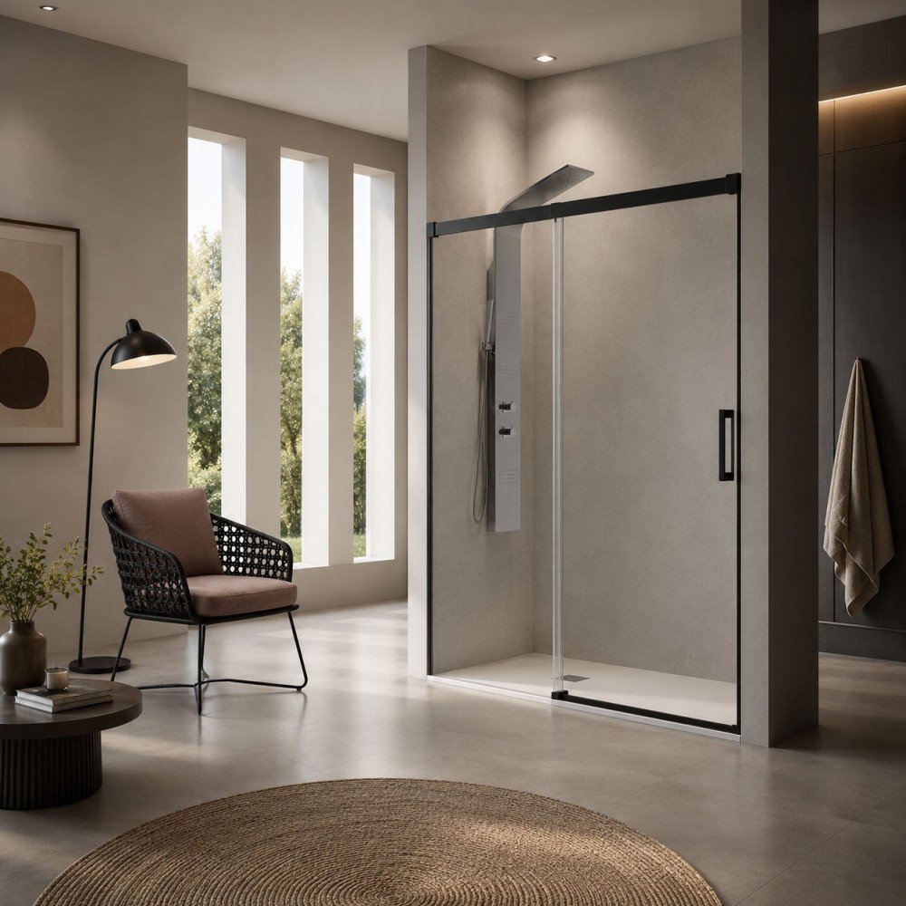 Mampara negra 1 fijo más 1 puerta corredera Glasé ➤ GS102