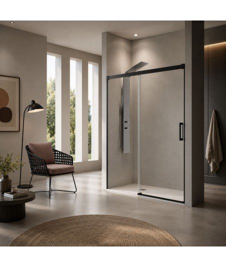 Mampara negra 1 fijo más 1 puerta corredera Glasé ➤ GS102