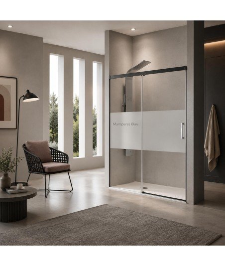 Mampara negra 1 fijo más 1 puerta corredera Glasé ➤ GS102
