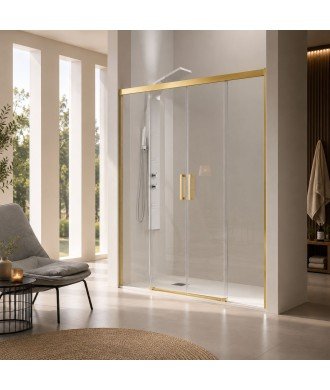 Mampara en oro cepillado 2 fijos + 2 puertas correderas Glasé