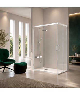 Mampara de ducha angular en color blanco mate modelo ® Glasé GS607