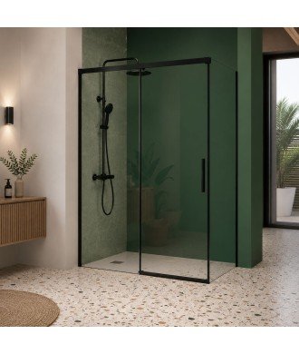 Mampara de ducha rectangular en negro mate corredera Nicoleta