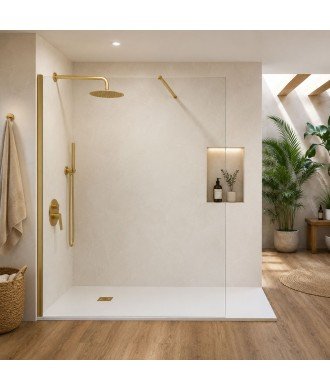 Mampara de ducha fija en oro cepillado de 8 mm screen SBX IMEX