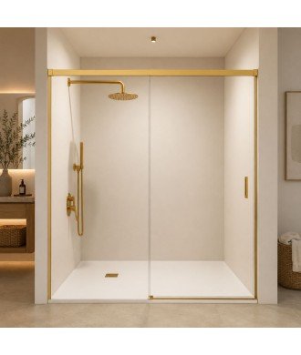 Mampara de ducha en oro cepillado un fijo y una corredera Stylo SBX IMEX