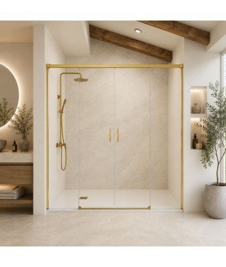 Mampara de ducha frontal oro cepillado 2 fijos y 2 correderas Stylo SBX IMEX