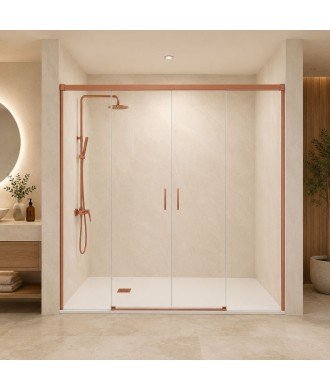 Mampara de ducha frontal oro rosa cepillado 2 fijos y 2 correderas Stylo SBX IMEX