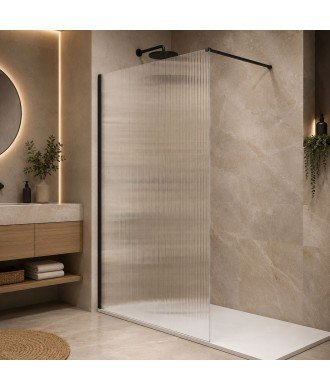 Mampara de ducha fija negra vidrio acanalado screen Waves SBX IMEX
