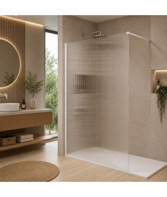 Mampara de ducha fija blanca vidrio acanalado screen Waves SBX IMEX