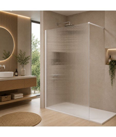 Mampara de ducha fija blanca vidrio acanalado screen Waves SBX IMEX