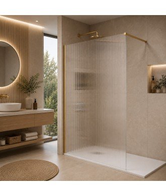 Mampara de ducha fija oro cepillado vidrio acanalado screen Waves SBX IMEX