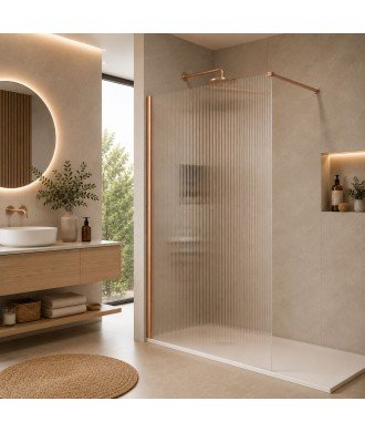 Mampara de ducha fija oro rosa cepillado vidrio acanalado screen Waves SBX IMEX