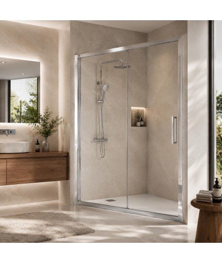 Mampara de ducha Emma Top plata brillo | Diseño moderno y elegante