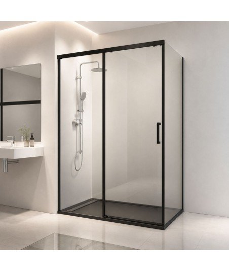 Mampara rectangular negra frontal + lateral fijo | Modelo Treban
