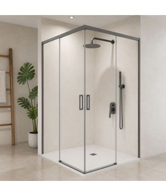 Mampara ducha angular Black Gun Metal 2 fijos y 2 correderas Stylo SBX IMEX