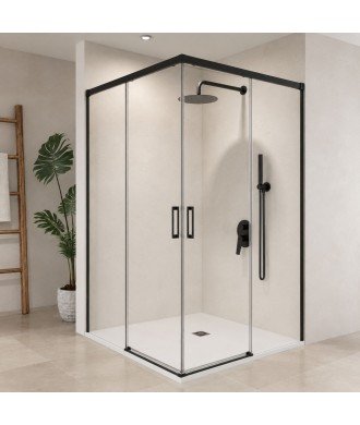 Mampara de ducha angular negra dos fijos y dos correderas Stylo SBX IMEX