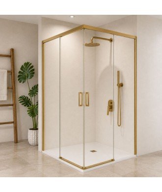 Mampara ducha angular en oro cepillado 2 fijos y 2 correderas Stylo SBX IMEX