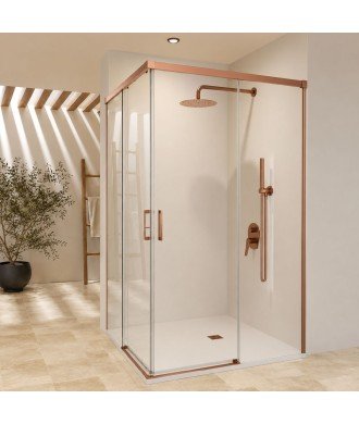 Mampara ducha angular en oro rosa 2 fijos y 2 correderas Stylo SBX IMEX