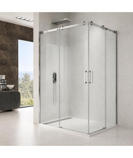 Mampara angular 2 fijos y 2 correderas Rotary ✓ En acero inoxidable