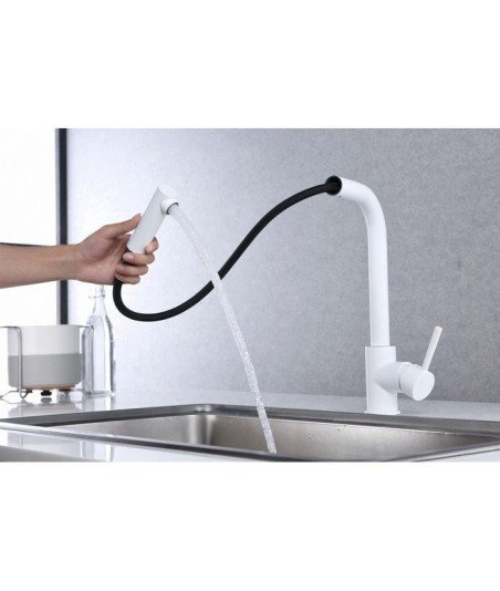 Grifo blanco mate extraible de cocina Malta IMEX - GCE006/NG