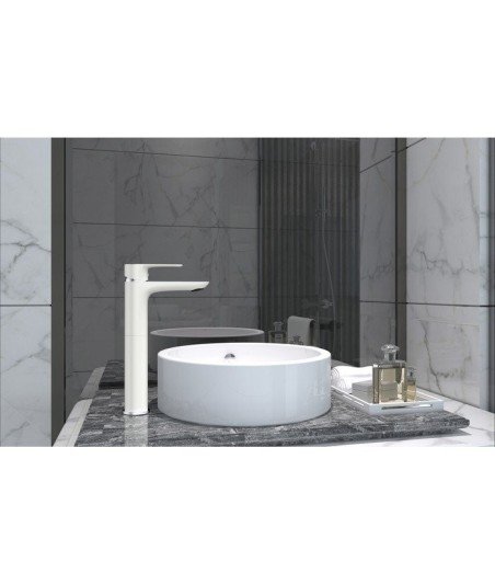 Grifo blanco mate caño alto de lavabo en Cassio